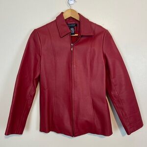 Vintage Dialogue Red Nappa Leather Jacket XS Moto Zip Minimalist 90s